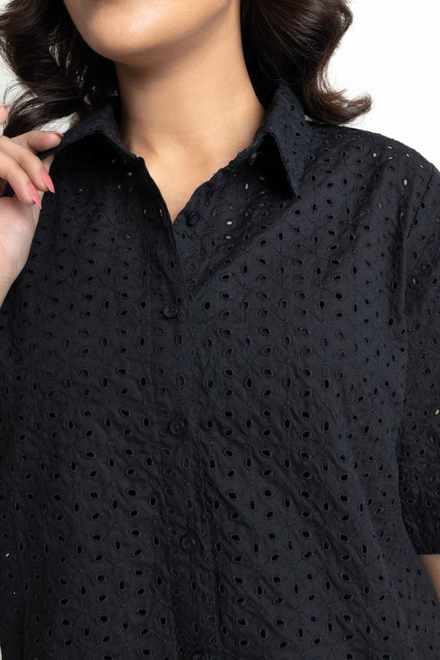 Black Schiffli Shirt